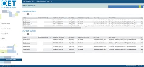 my oet dashboard.